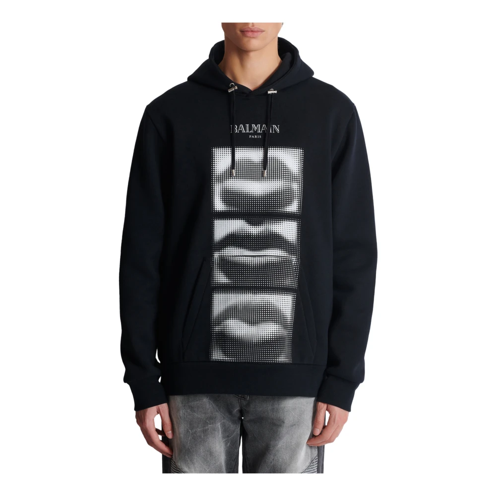 Balmain Hoodie met vintage lippenprint Black Heren