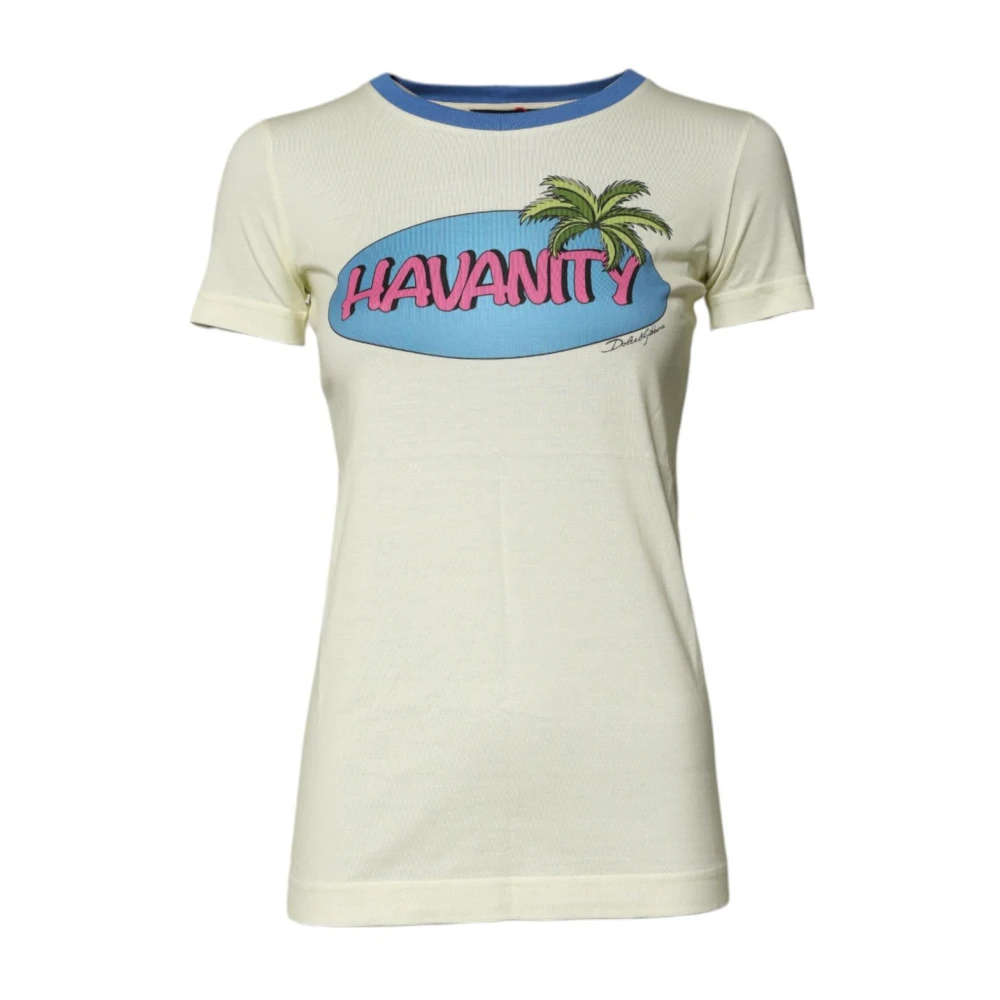 Dolce & Gabbana Women's Beige T-Shirts, 2XS, Havanity Graphic Tee