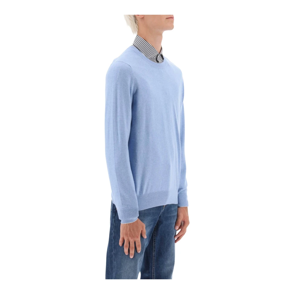 BRUNELLO CUCINELLI Tijdloze cashmere crewneck sweater met contrastdetail Blue Heren