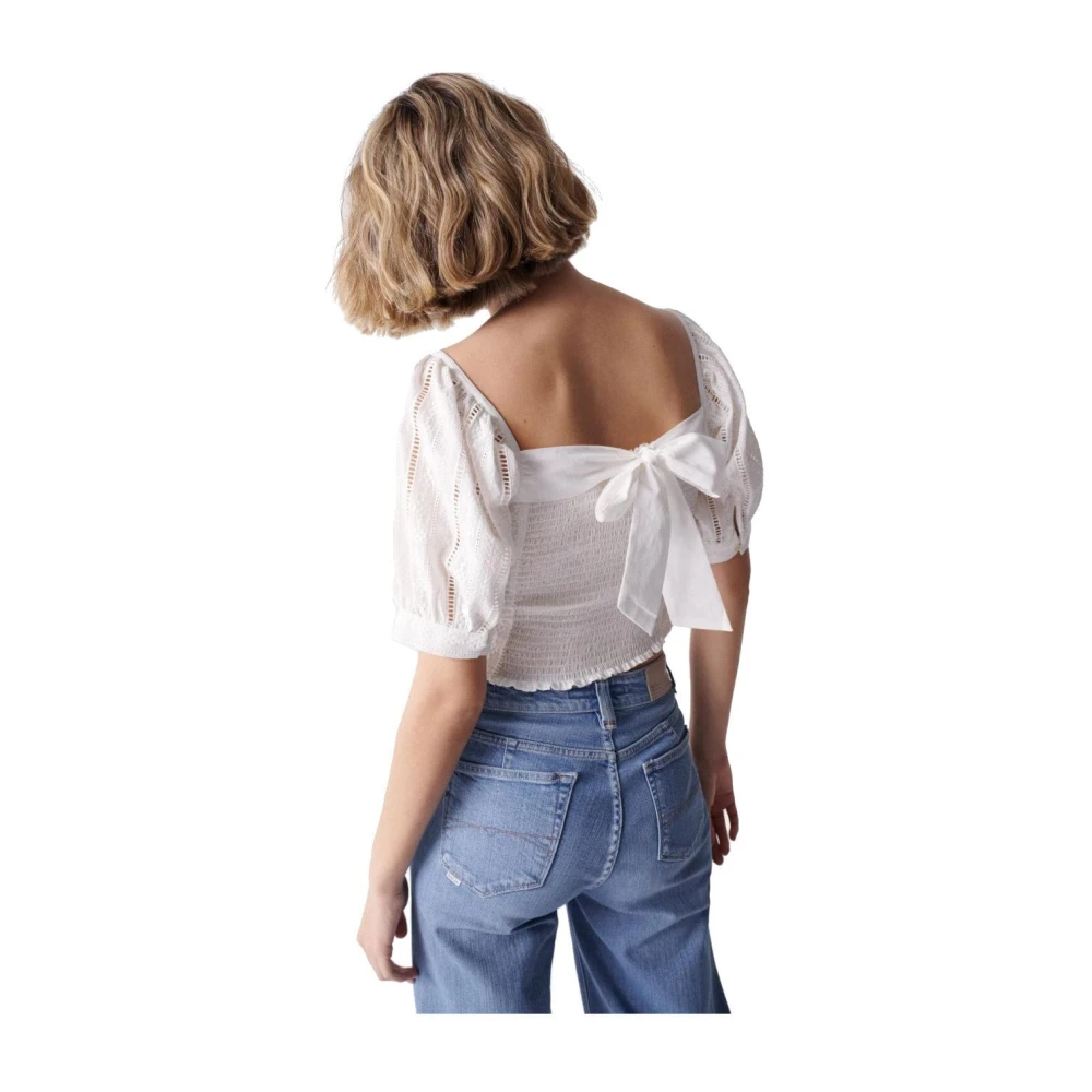 Salsa Witte geborduurde blouse slim fit White Dames