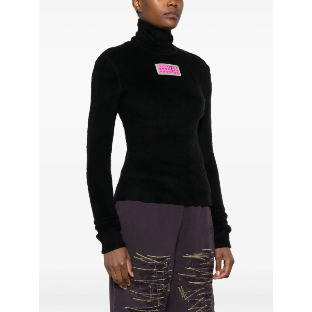MM6 Maison Margiela Zwarte Geribbelde Trui Hoge Hals Vrouwen Black Dames