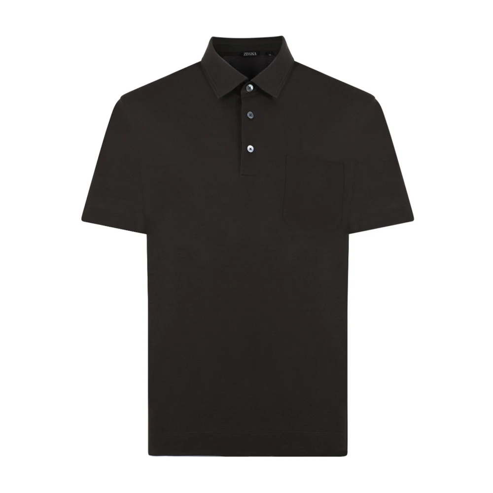 Zegna Men's Brown Polo Shirt With Front Pocket - Polo Shirts - L - Tops