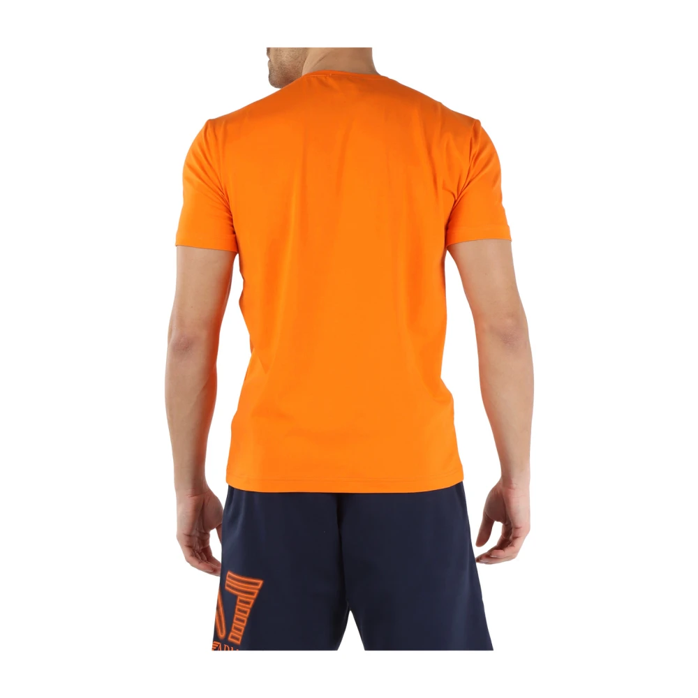 Emporio Armani EA7 Stretch Katoenen T-shirt met Reliëf Logo Print Orange Heren