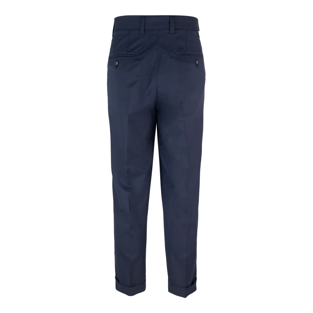 Paolo Pecora Blauwe Geplooide Slimme Pijp Broek Blue Heren