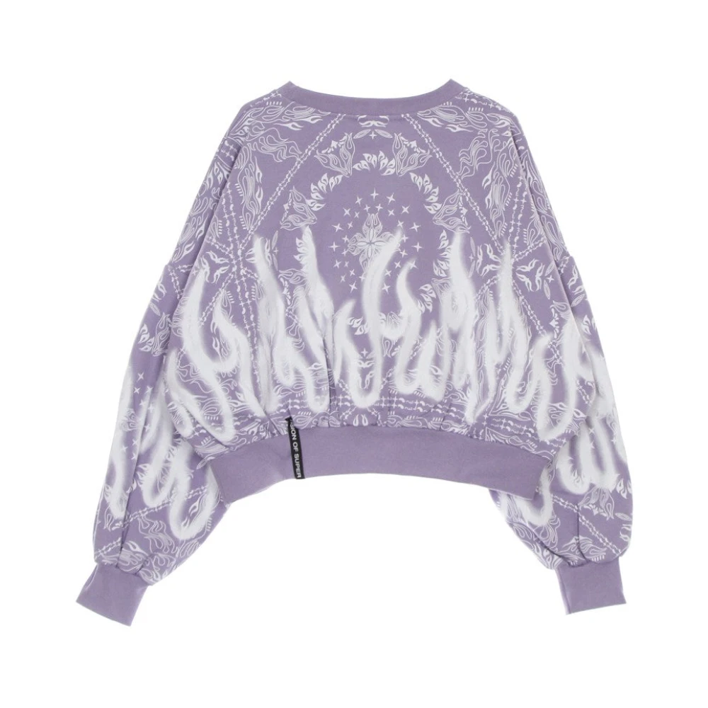 Vision OF Super Flames Print Crop Hoodie Purple Dames