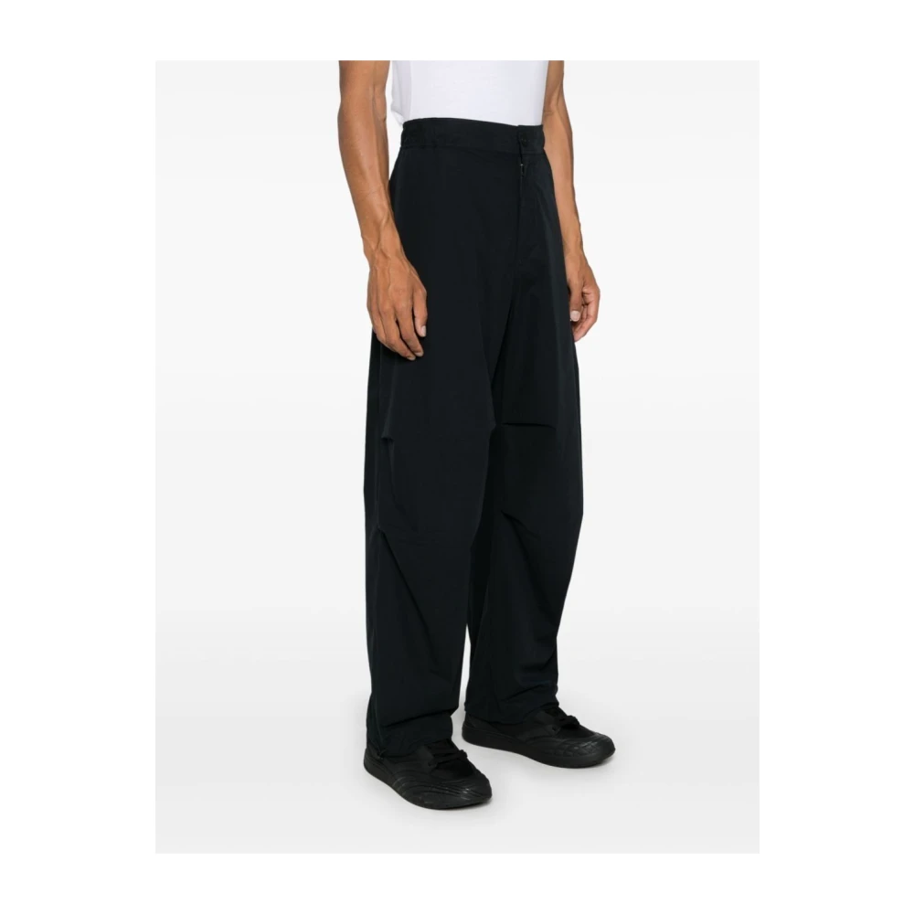 Studio Nicholson Zwarte katoenen taps toelopende broek met trekkoord Black Heren