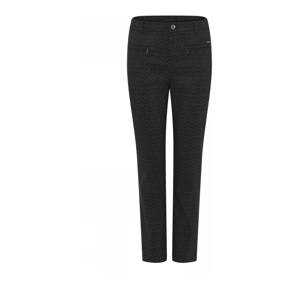 C.ro Women's Black Slim-Fit Trousers, 2XL, Jacquard Zip Trousers 7/8 Argyle Style
