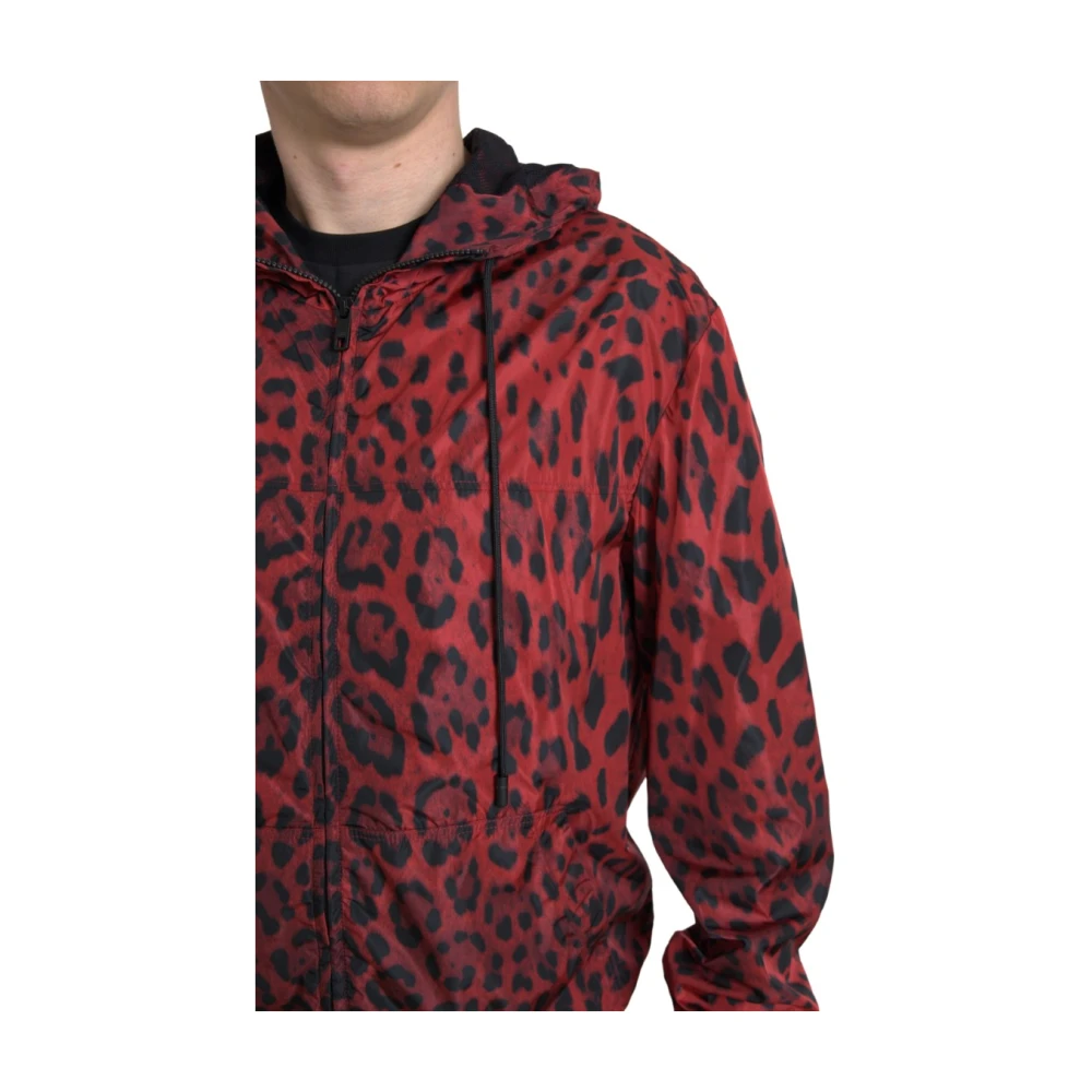Dolce & Gabbana Gedurfd Rood Luipaard Hooded Bomberjack Multicolor Heren
