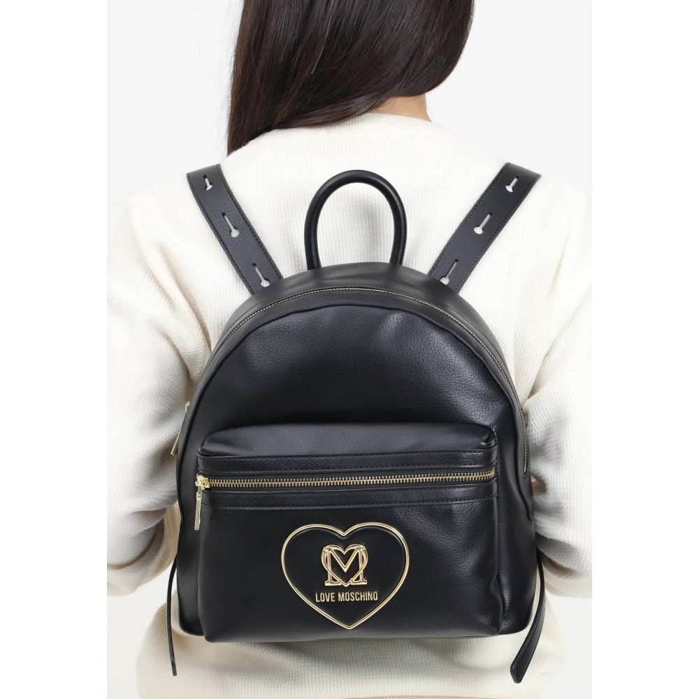 Love Moschino Zwarte Leren Rugzak met Ritssluiting Black Dames