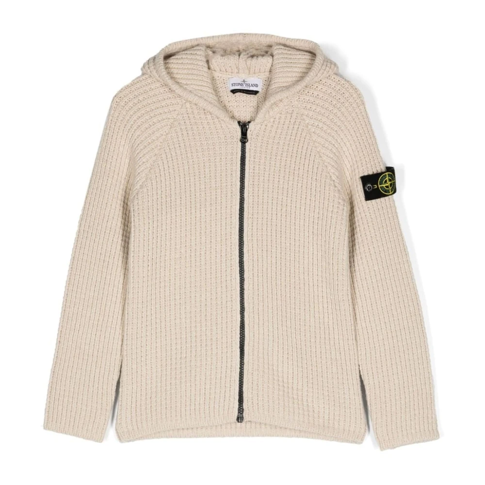 Stone Island Beige Stickad Huva Kofta Tröja Beige, Pojke