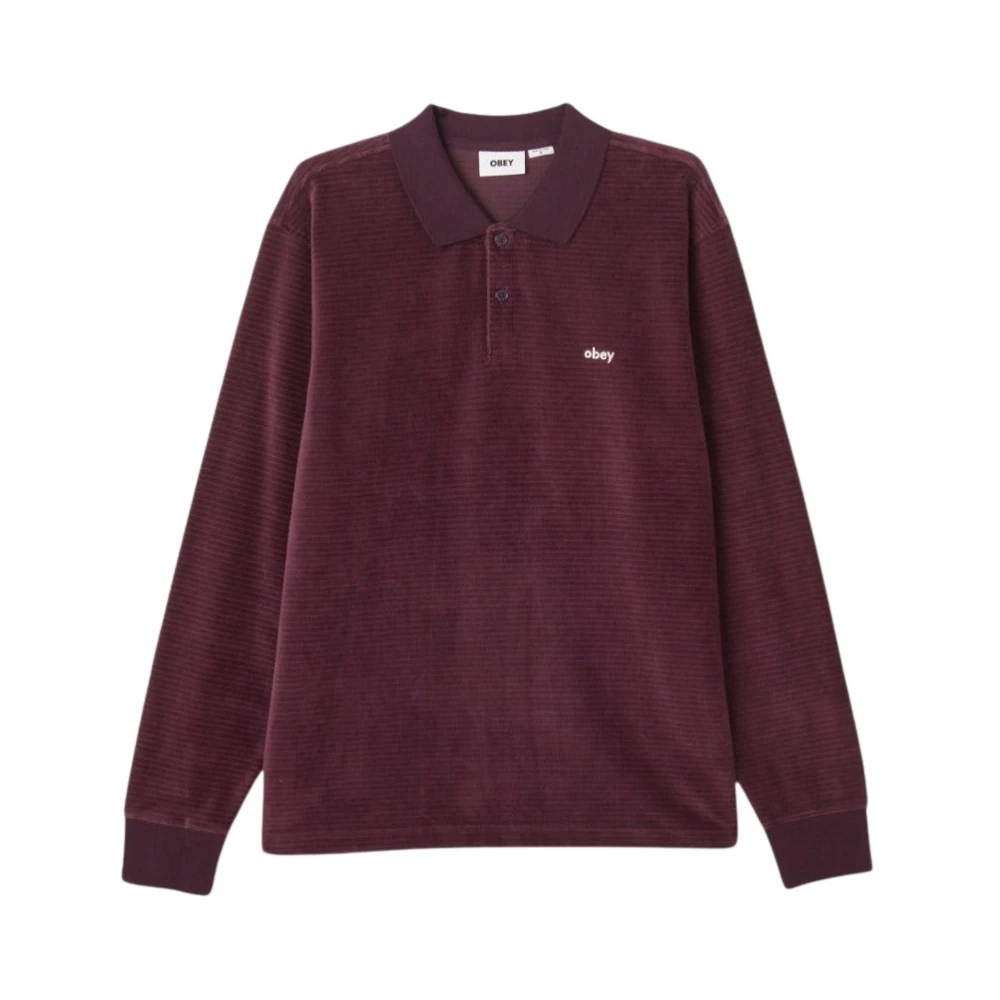 Obey Gestreept Velours Polo Shirt Pruim Red Heren