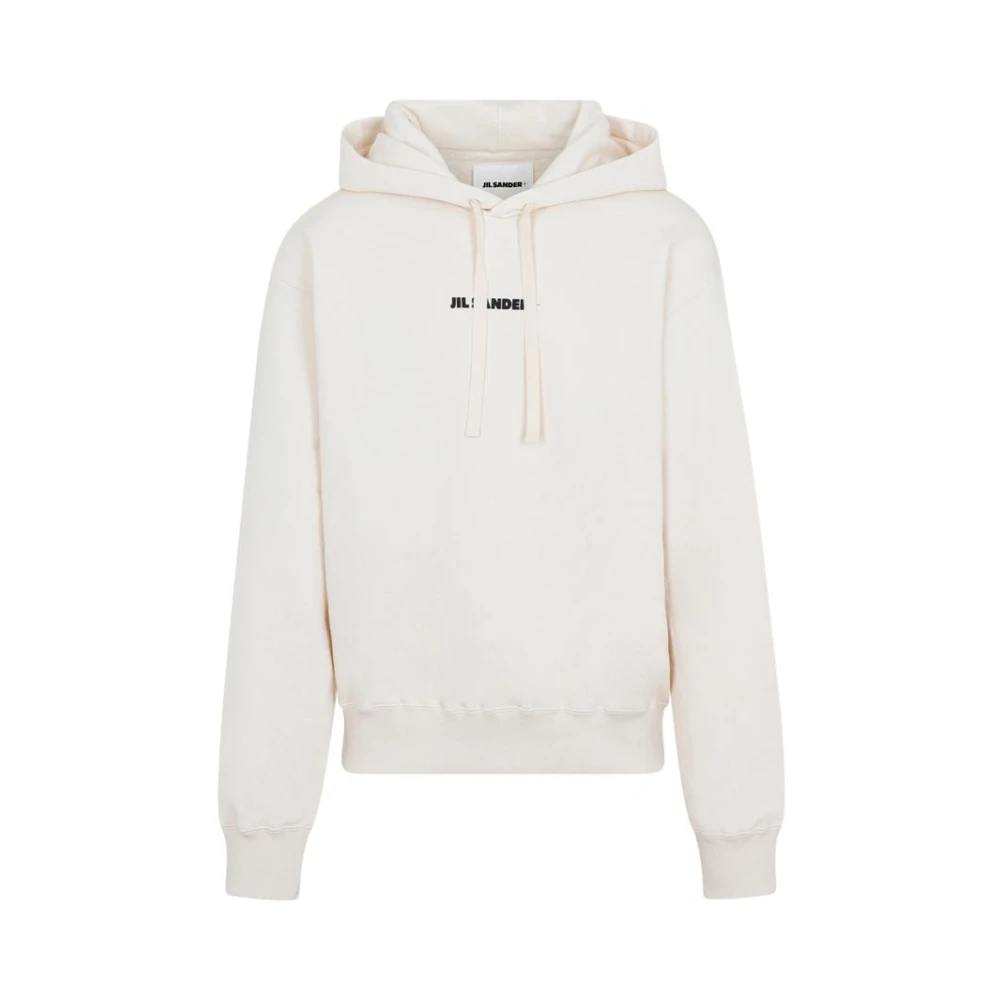 Jil Sander Beige Logo Print Cotton Hoodie