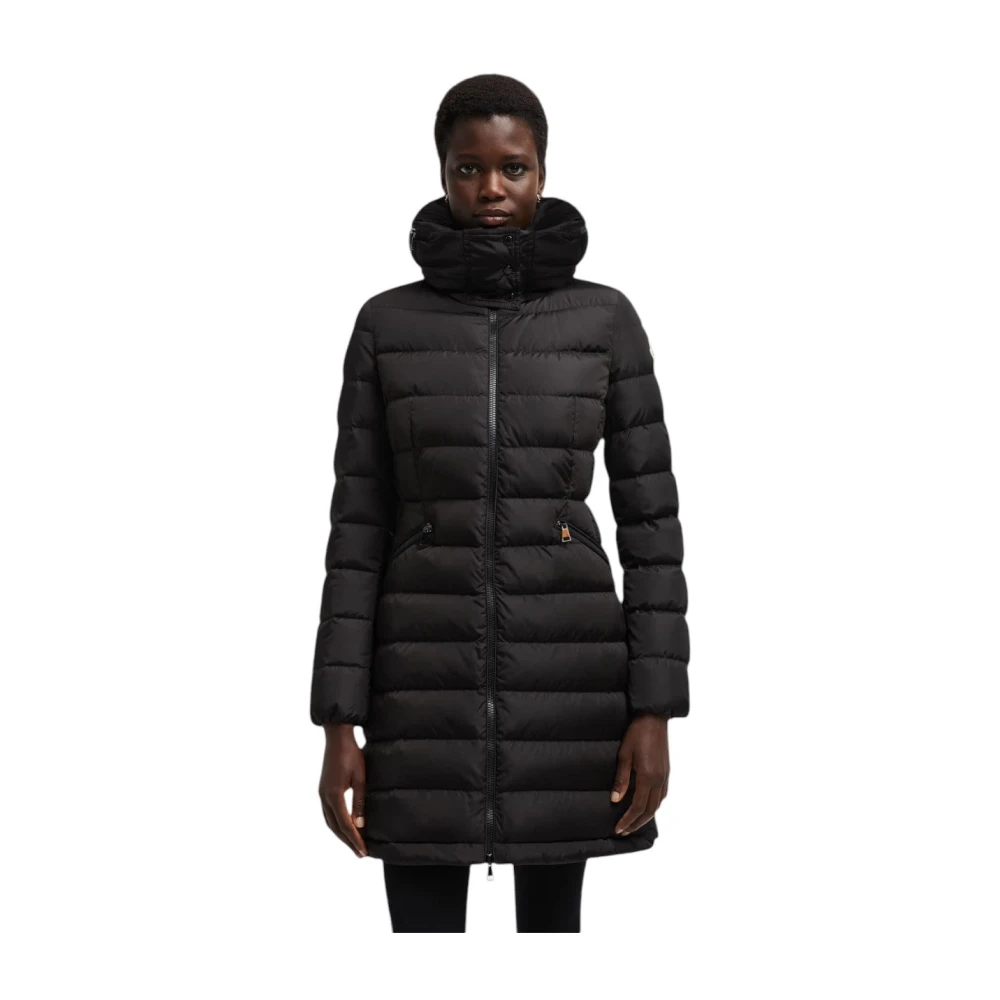 Moncler Lange donsjas met Flare Silhouet Black Dames