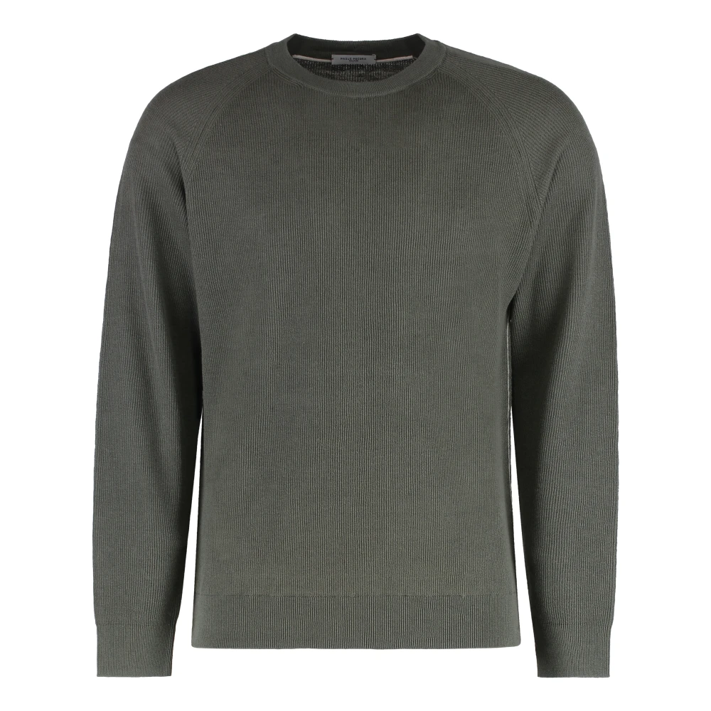 Ribbet crew-neck lin-bomull genser