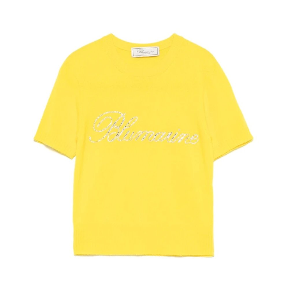 Blumarine Citroengele Kristalversierde Trui Yellow Dames