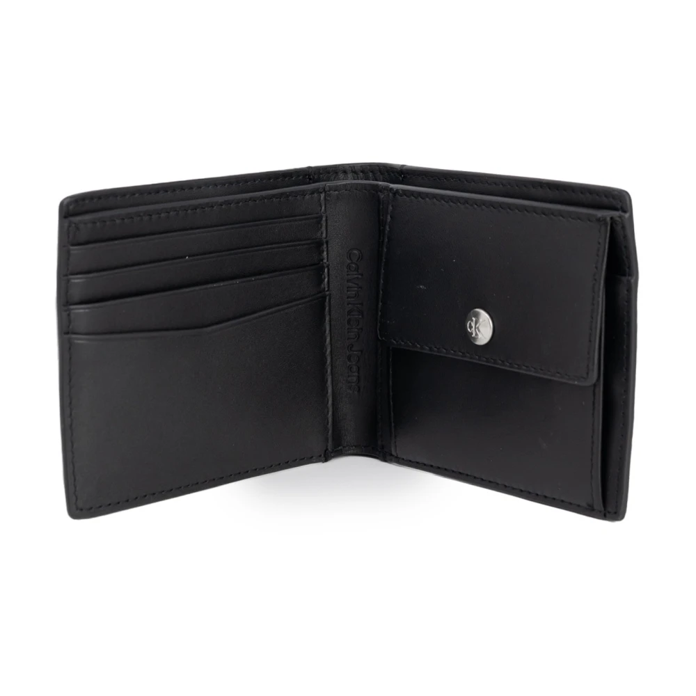 Calvin Klein Zwarte leren portemonnee met print Black Heren
