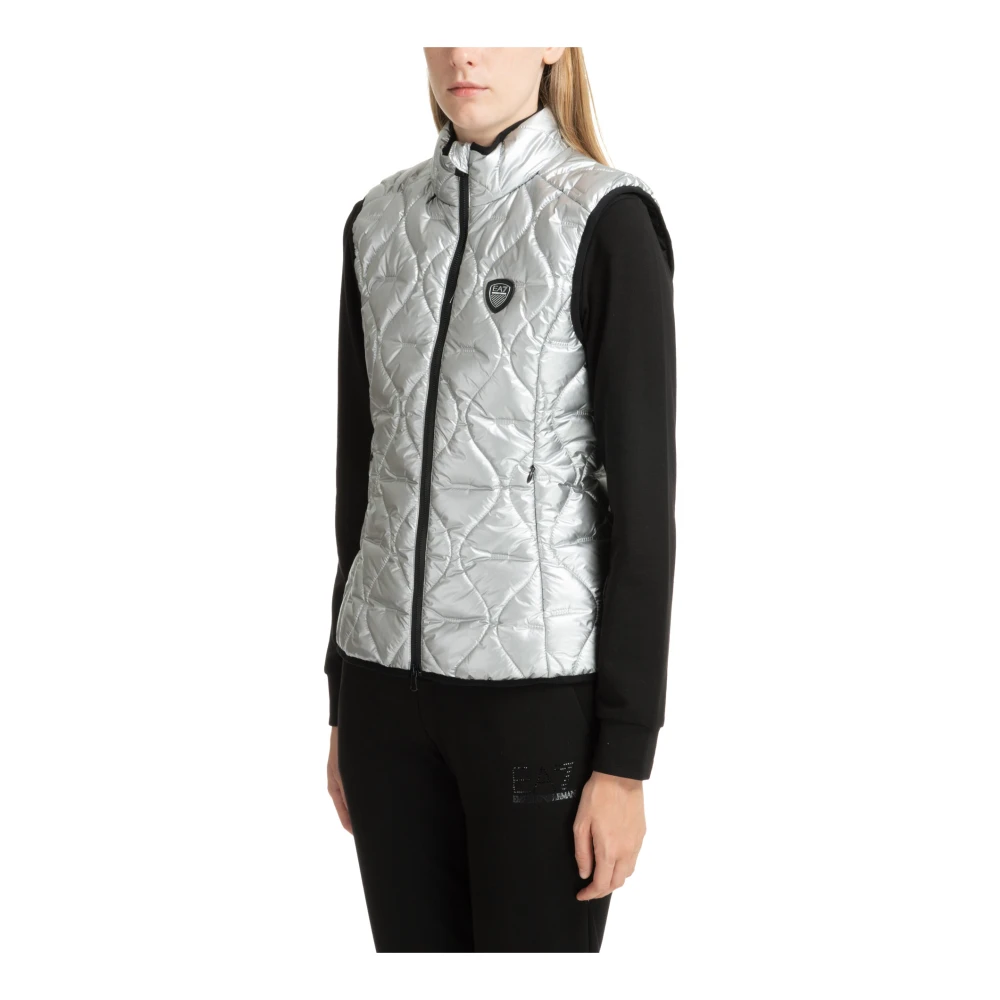 Emporio Armani EA7 Effen Vest met Ritssluiting en Verborgen Capuchon Gray Dames