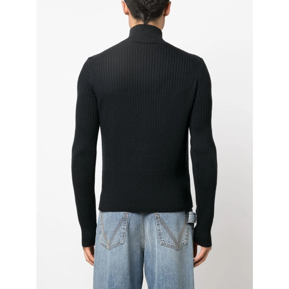 Casablanca Zwarte Ribgebreide Coltrui met Hoge Kraag Black Dames