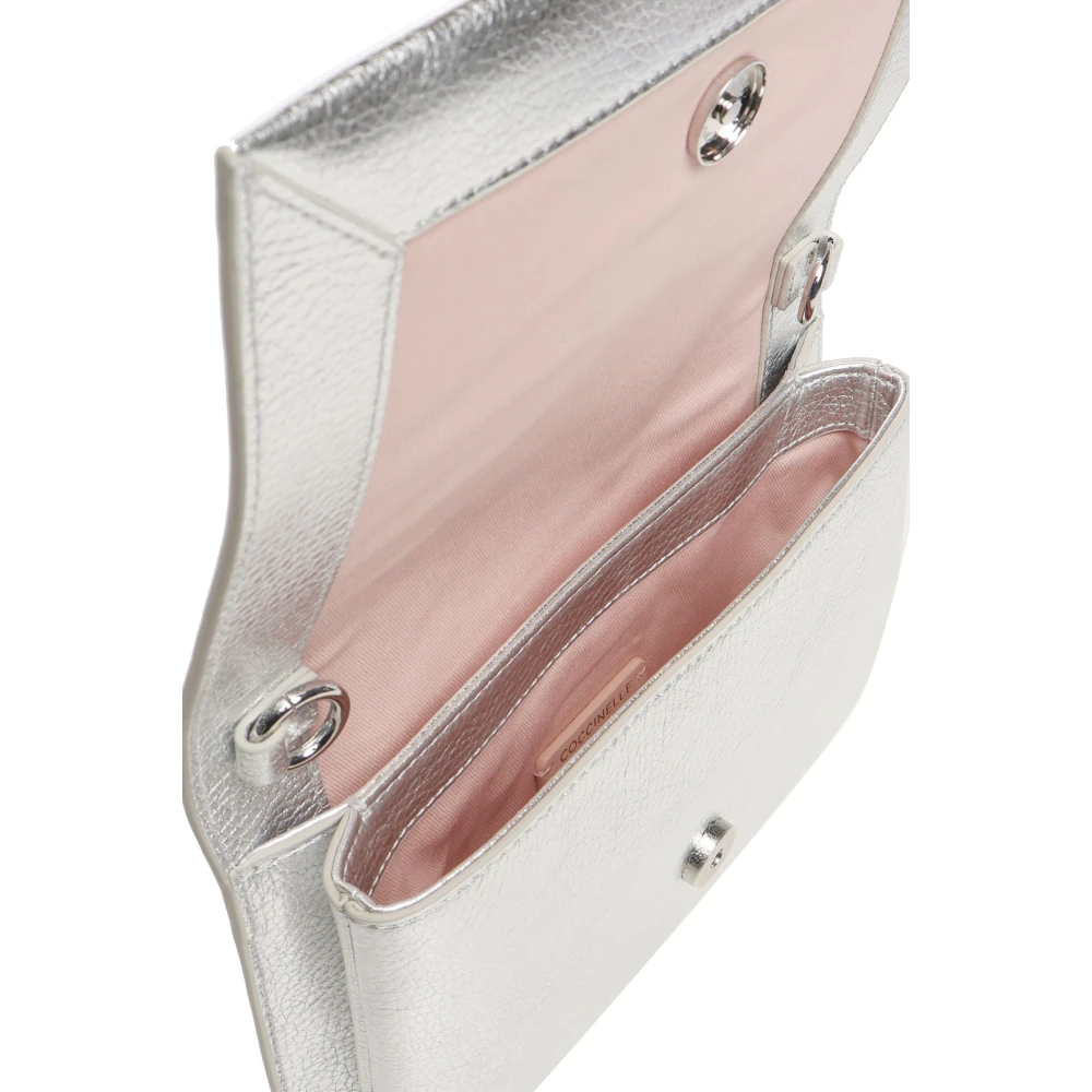 Coccinelle Zilveren Leren Schoudertas met Magneetsluiting Gray Dames