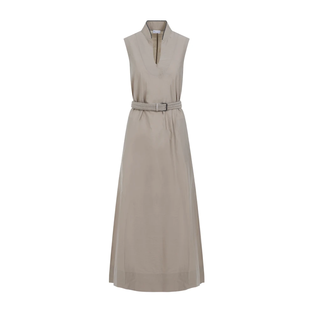 BRUNELLO CUCINELLI Beige Katoenen Jurk Nude & Neutrals Beige Dames