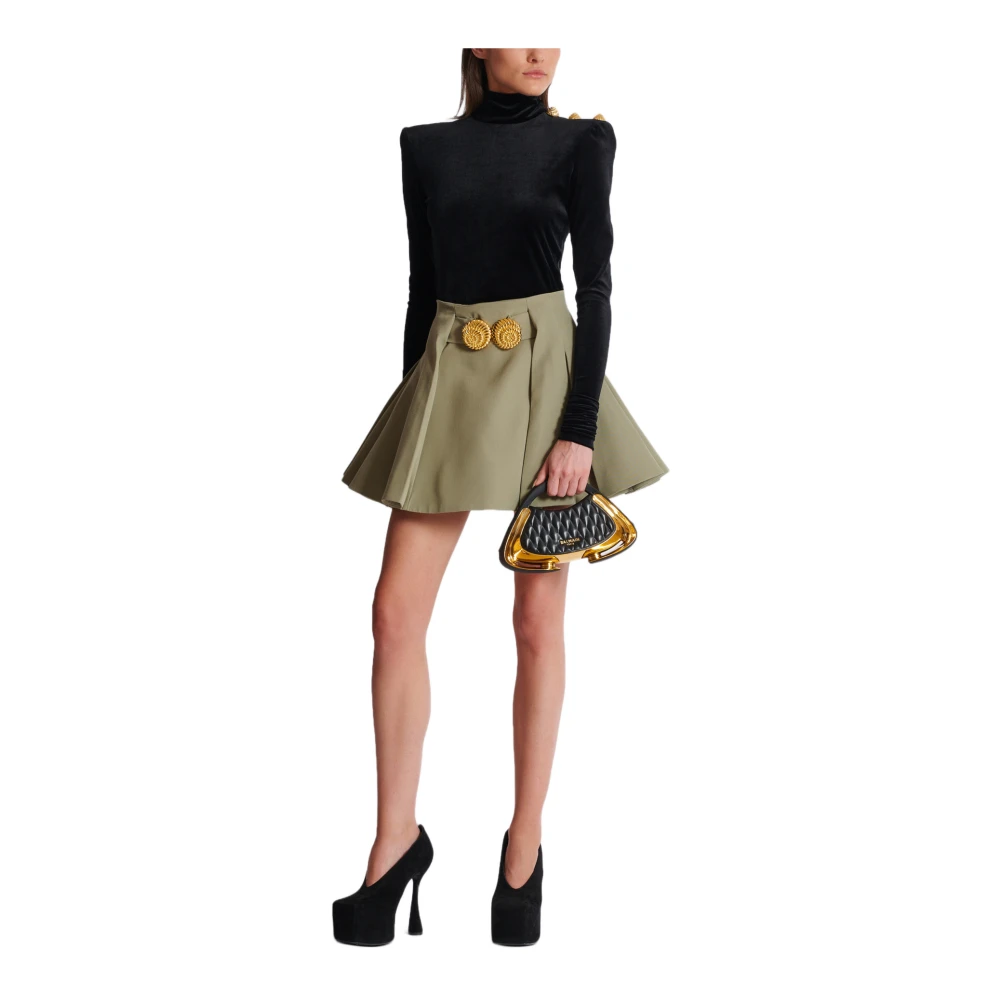 Balmain Korte geplooide rok in grain de poudre Green Dames
