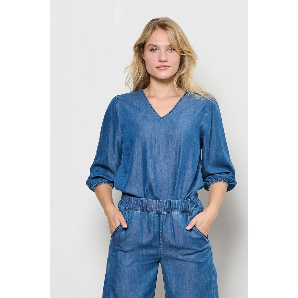 &Co Woman Bloes met lange mouwen en V-hals Blue Dames