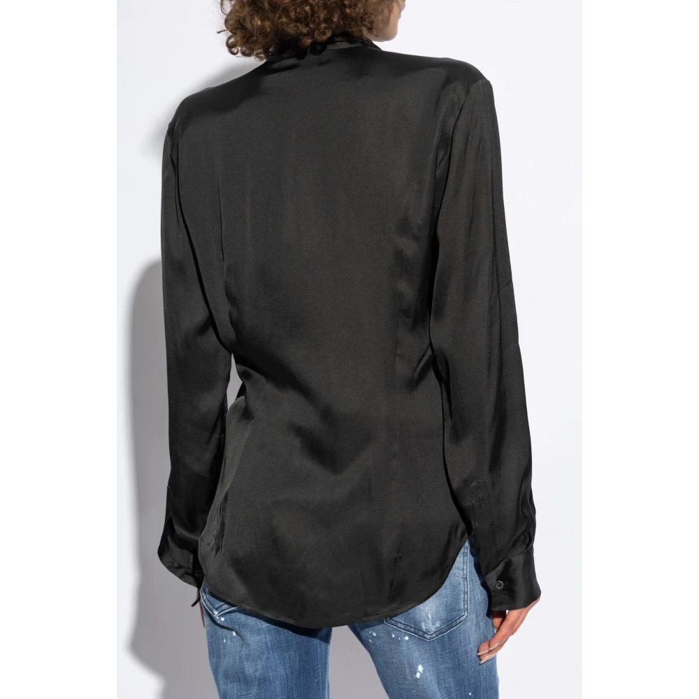 Dsquared2 Shirt met decoratieve strik bij de halslijn Black Dames