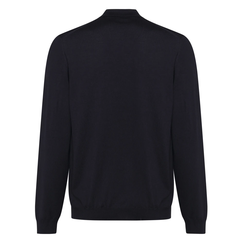 Zanone Blauwe Wollen Gebreide Polo Lange Mouw Blue Heren