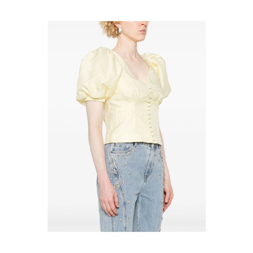 Self Portrait Bloemen Cloqué V-Hals Jurk Yellow Dames