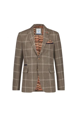 Rutig Blazer i Sand Bomull