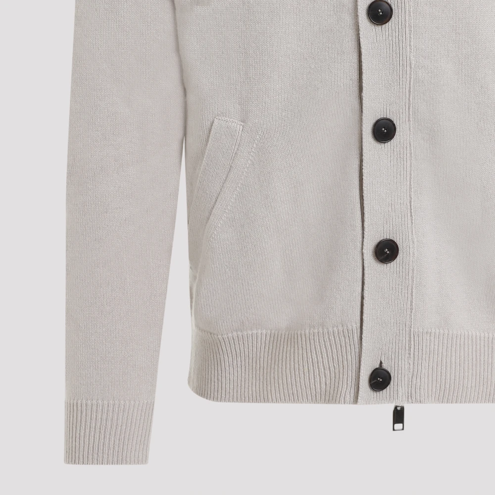 Brioni Sand Cashmere Zip Blouson Sweatshirt Beige Heren