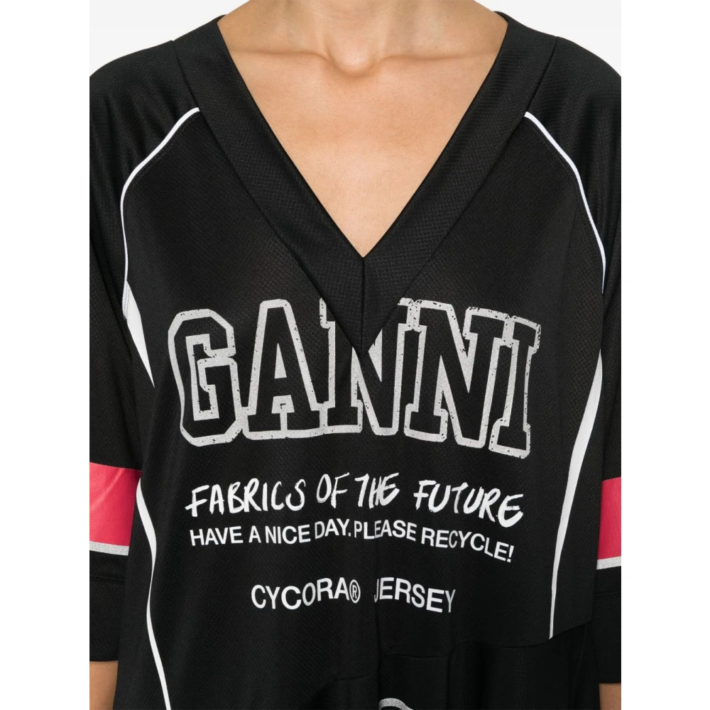Ganni Zwarte Flared Future Korte Jurk Black Dames