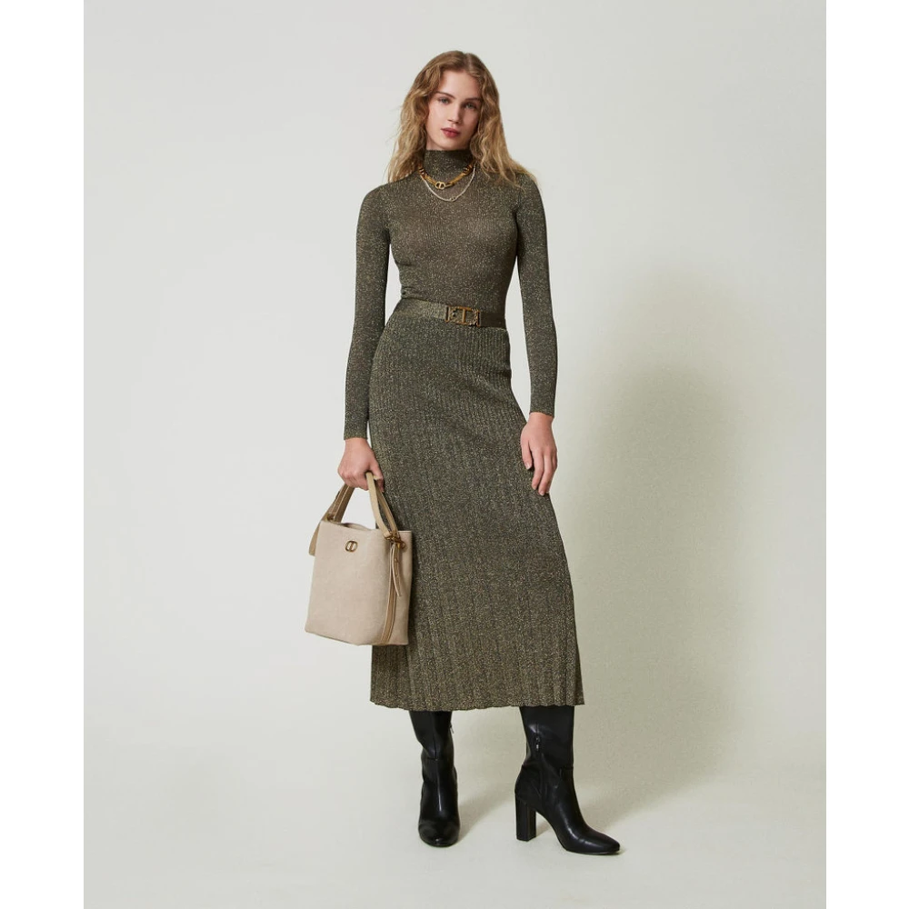 Twinset Geribbelde Lange Rok met Lurex Green Dames