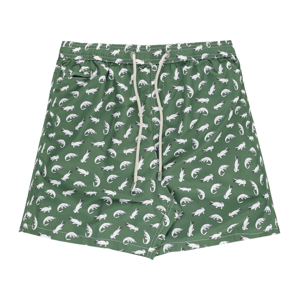 Saint Barth Men's Green Beachwear, Xl, Alligator Print Swim Trunks