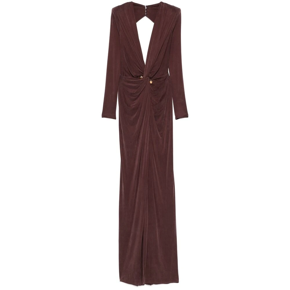 Elisabetta Franchi Chocoladebruine Knoopdetail Jurk Brown Dames