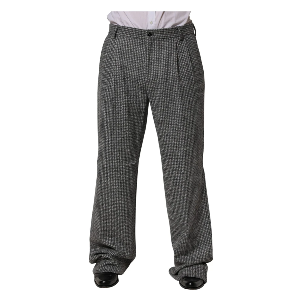 Dolce & Gabbana Men's Gray Houndstooth Straight Dress Trouser Trousers - Wide Trousers - S - Trousers