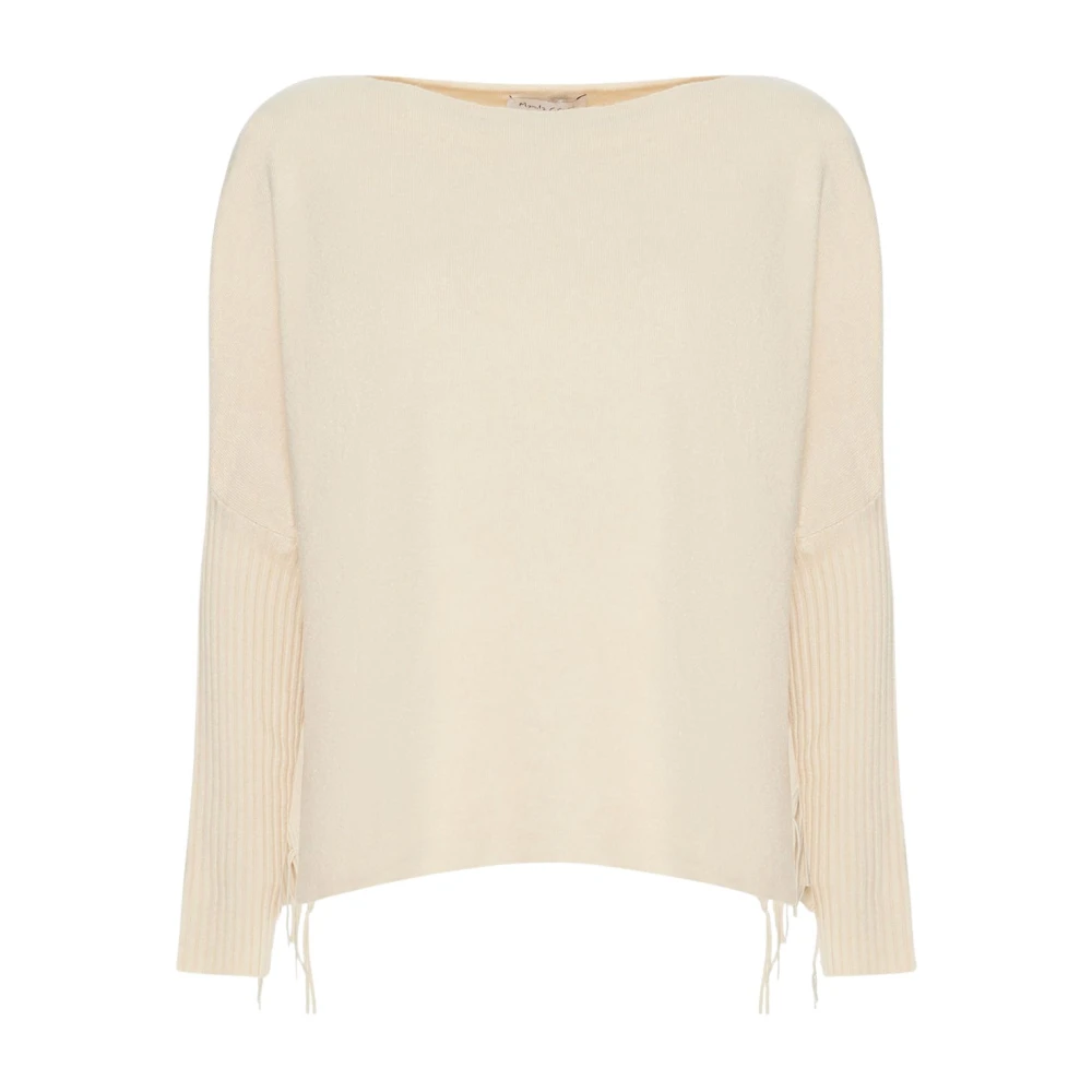 Manila Grace Gefranjede Gebreide Top Beige Dames