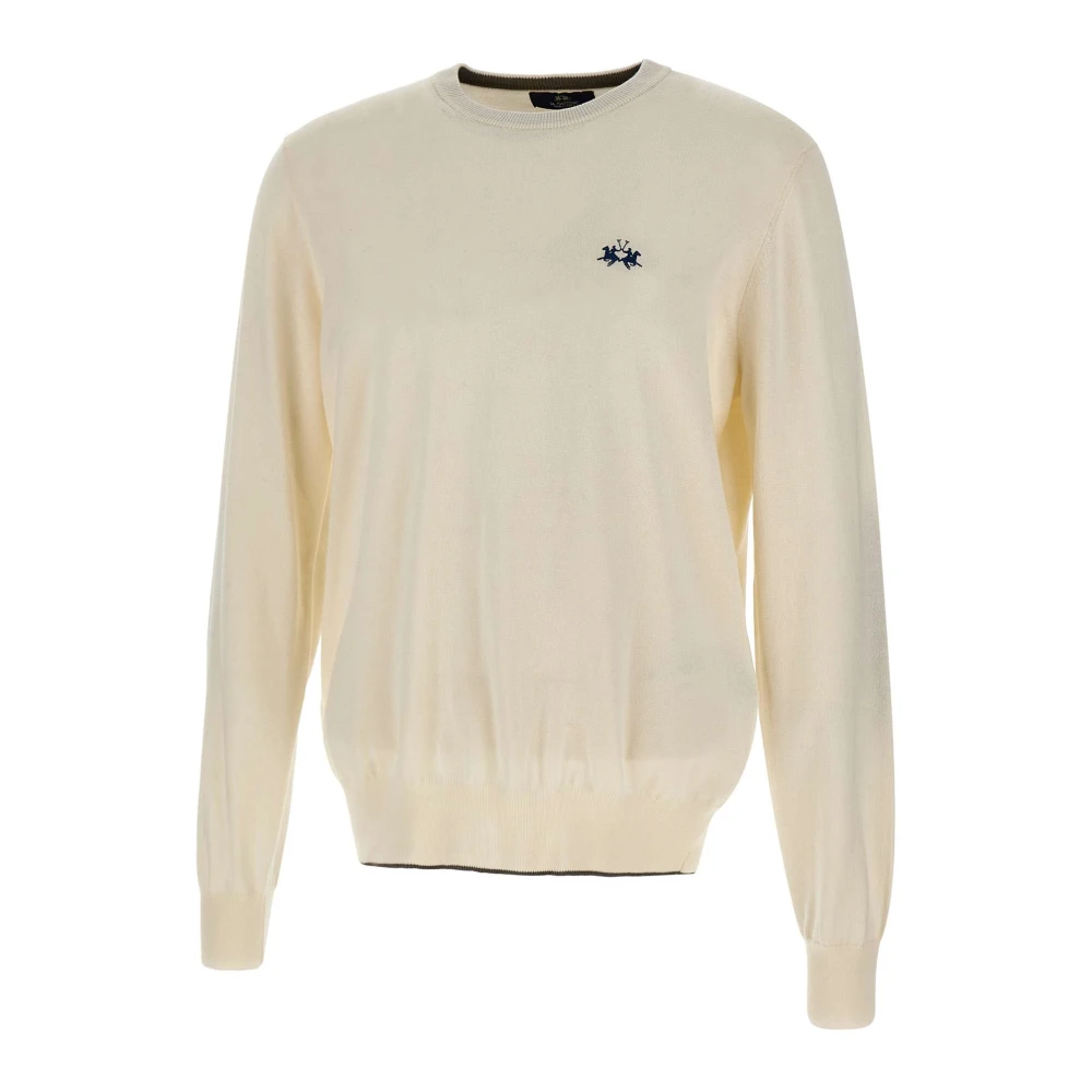 La Martina Men's White Wool Cotton Jumper - Round-Neck Knitwear - Xl - Knitwear
