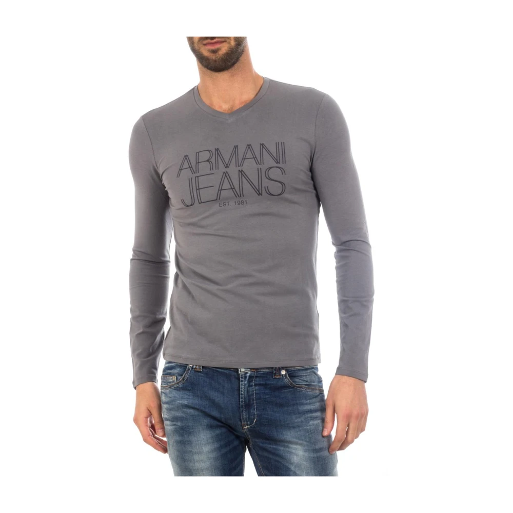 Armani Jeans Men's Gray Cozy Knit Jumper - Long Sleeve T-Shirts - Xl - Tops