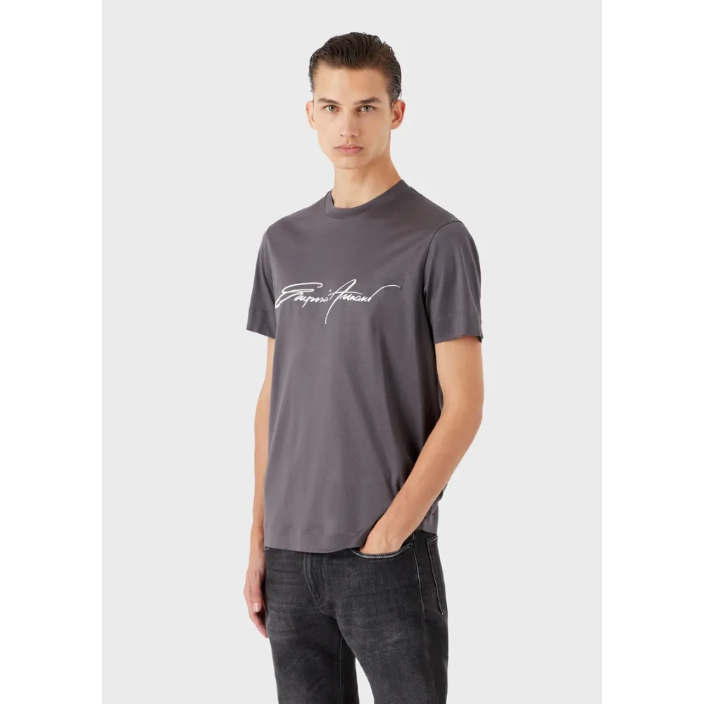Emporio Armani Contrast Geborduurd T-Shirt Gray Heren