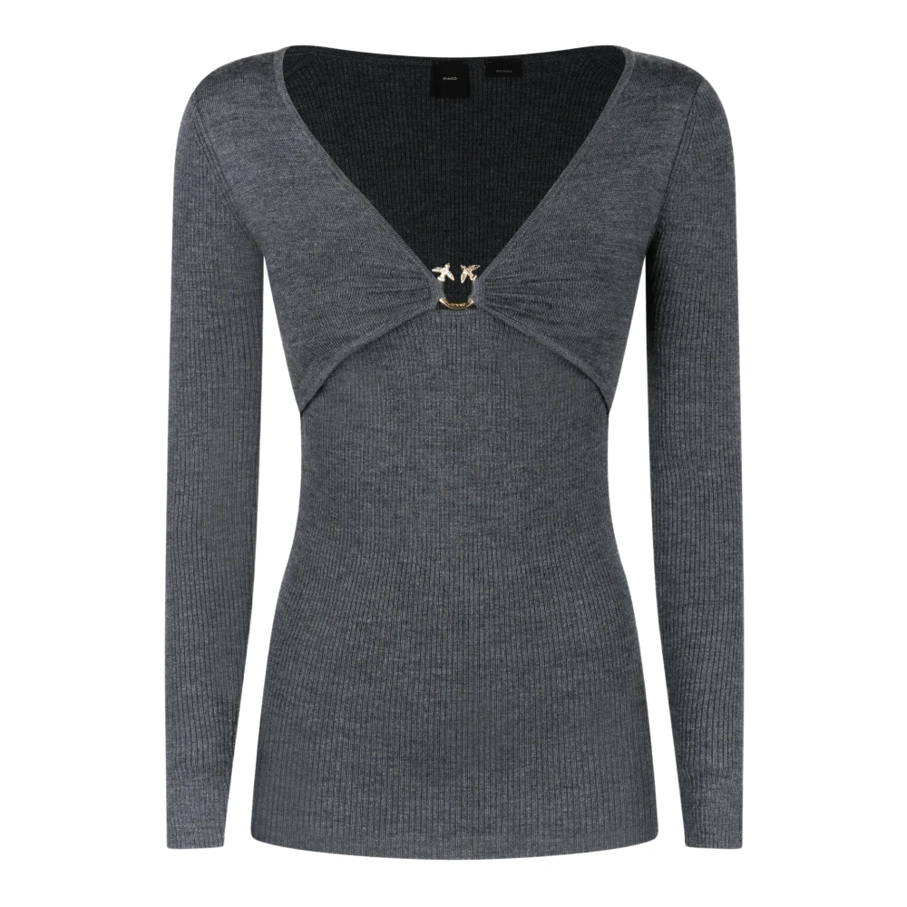 Pinko Grijze V-hals Ribtrui Gray Dames