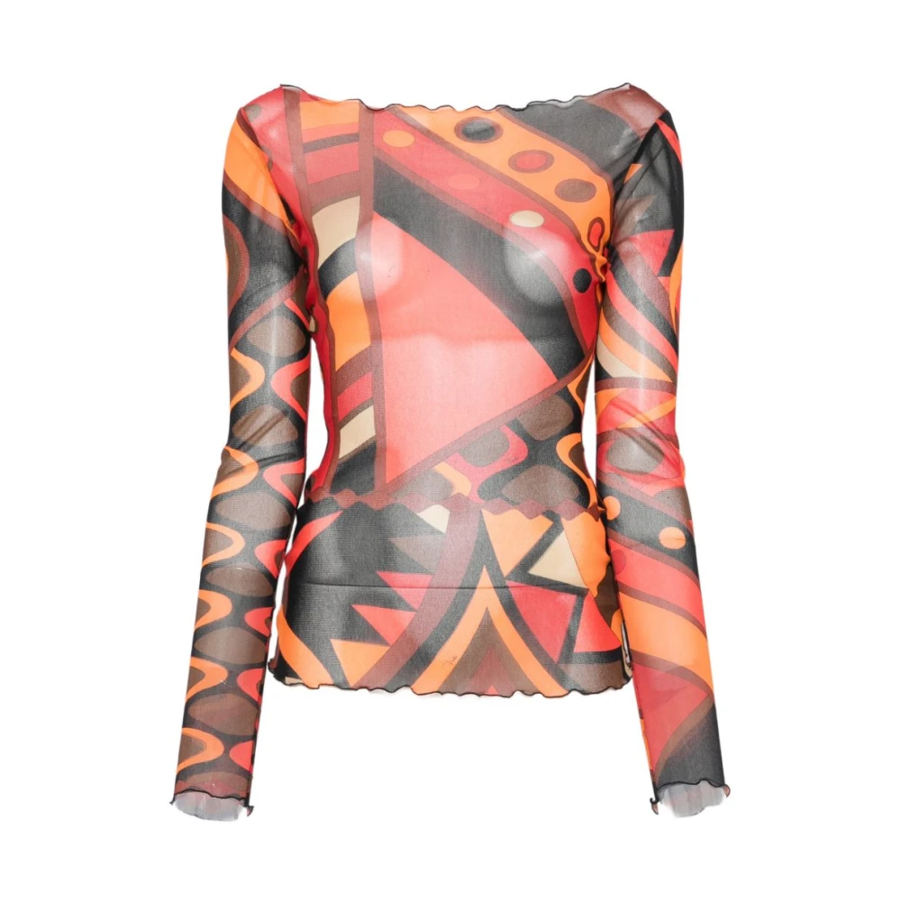 Pucci Kvinno Multicolor Toppar Dam, M, Boat Neck Långärmad Topp