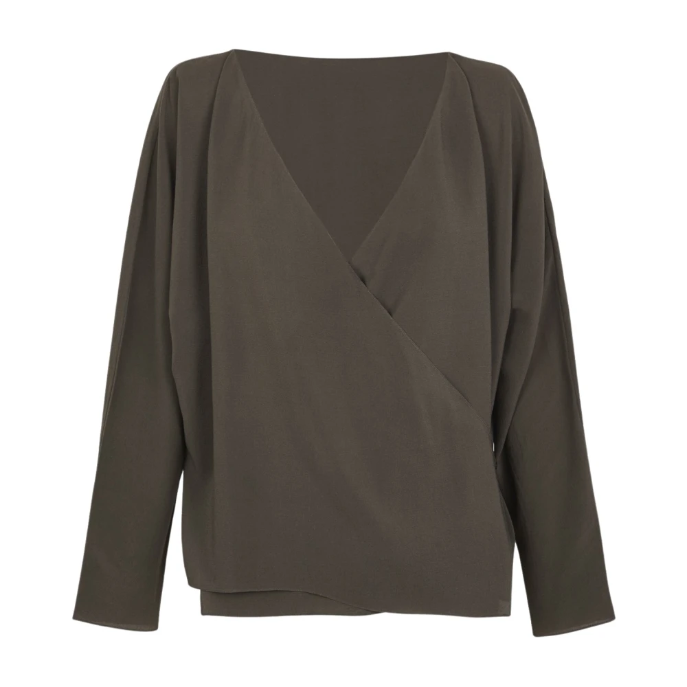 Cortana Gray Blouses, Female, Xs, Cross-Over Silk Blouse