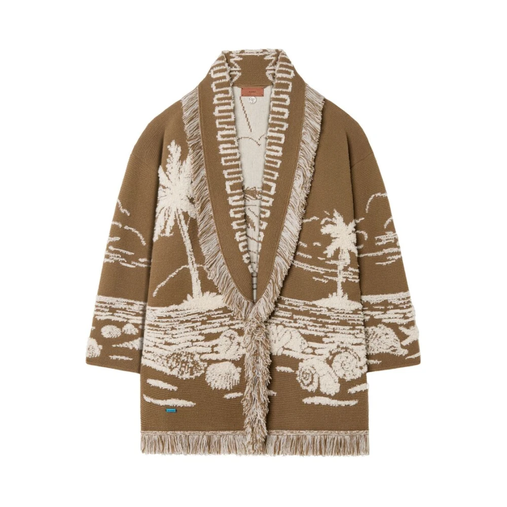 Alanui Khaki Bruine Gerande V-Hals Trui Brown Dames