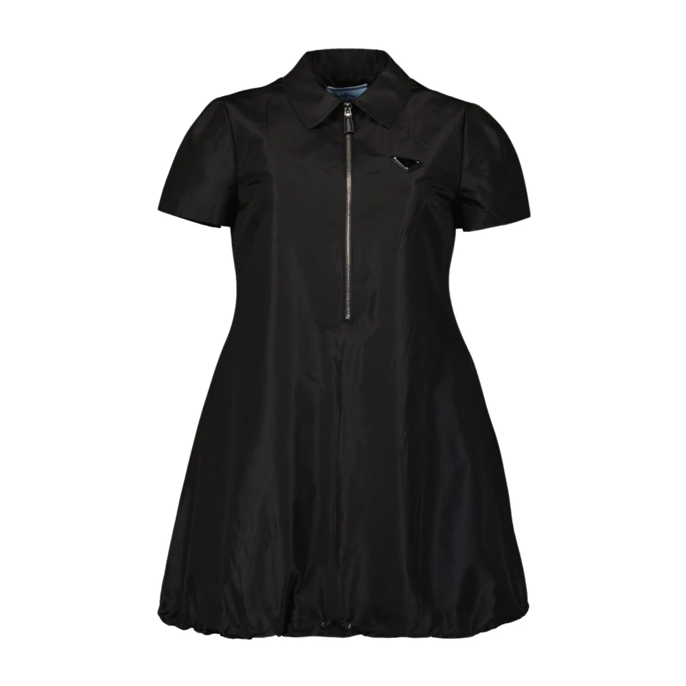Prada Zijden jurk met klassieke kraag Black Dames