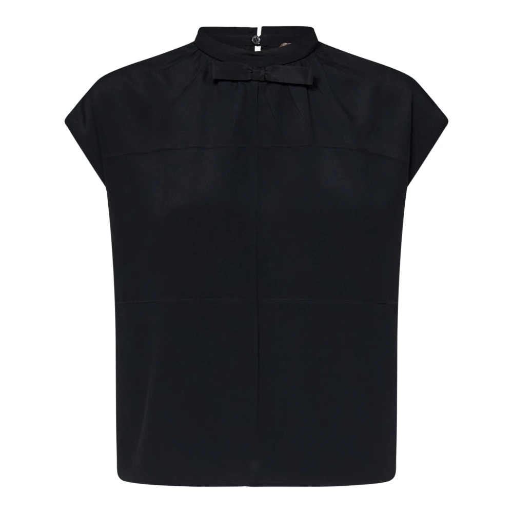 N21 Zwarte zijden top met strikdetail Black Dames