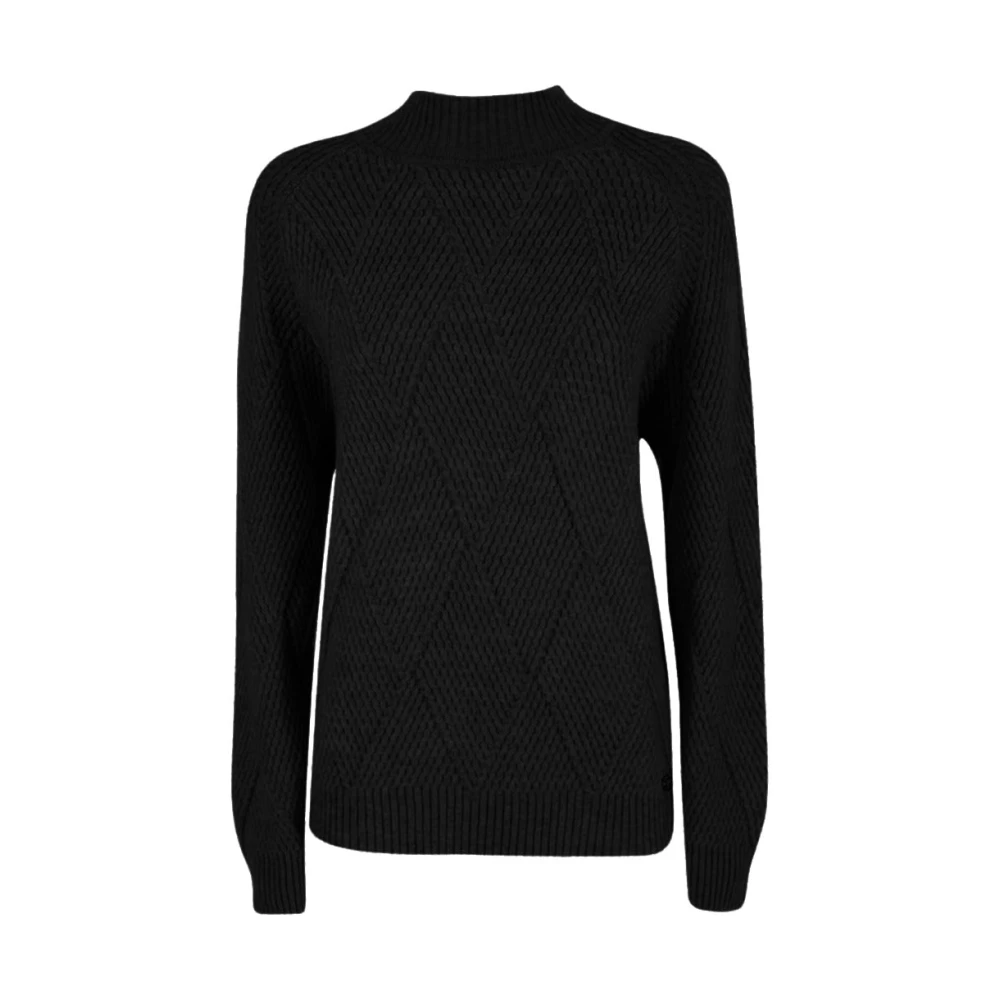 YES ZEE Geborduurde ronde hals trui Black Dames