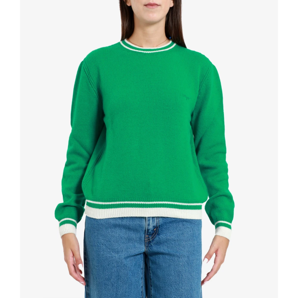 Msgm Groene Trui van Wol en Kasjmier met Geborduurd Logo Green Dames