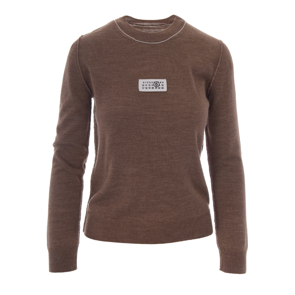 Mm6 Maison Margiela Vrouw Bruin Truien & Vesten Dames, M, Wol, Trui Met Ronde Hals