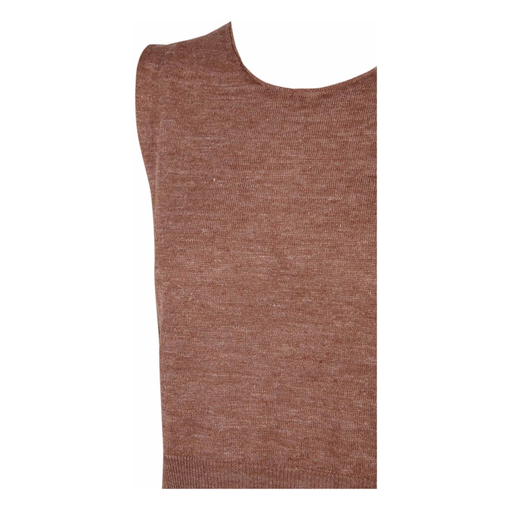 Cortana Klei Linnen Gebreid Vest Brown Dames